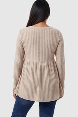 Ribbed Knit Long Sleeve Maternity Top with Empire Waist