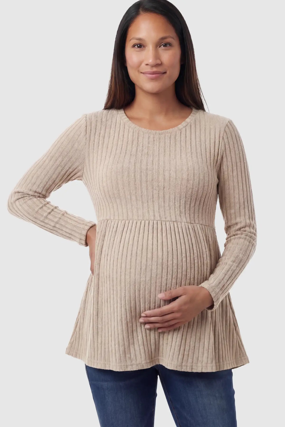 Ribbed Knit Long Sleeve Maternity Top with Empire Waist