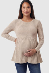 Ribbed Knit Long Sleeve Maternity Top with Empire Waist