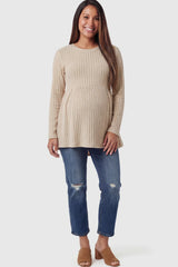 Ribbed Knit Long Sleeve Maternity Top with Empire Waist