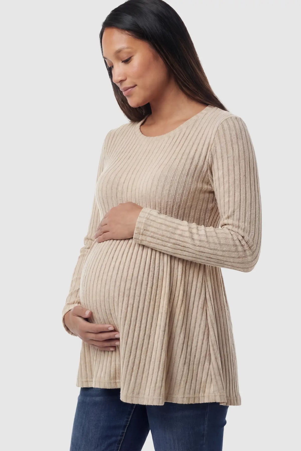 Ribbed Knit Long Sleeve Maternity Top with Empire Waist