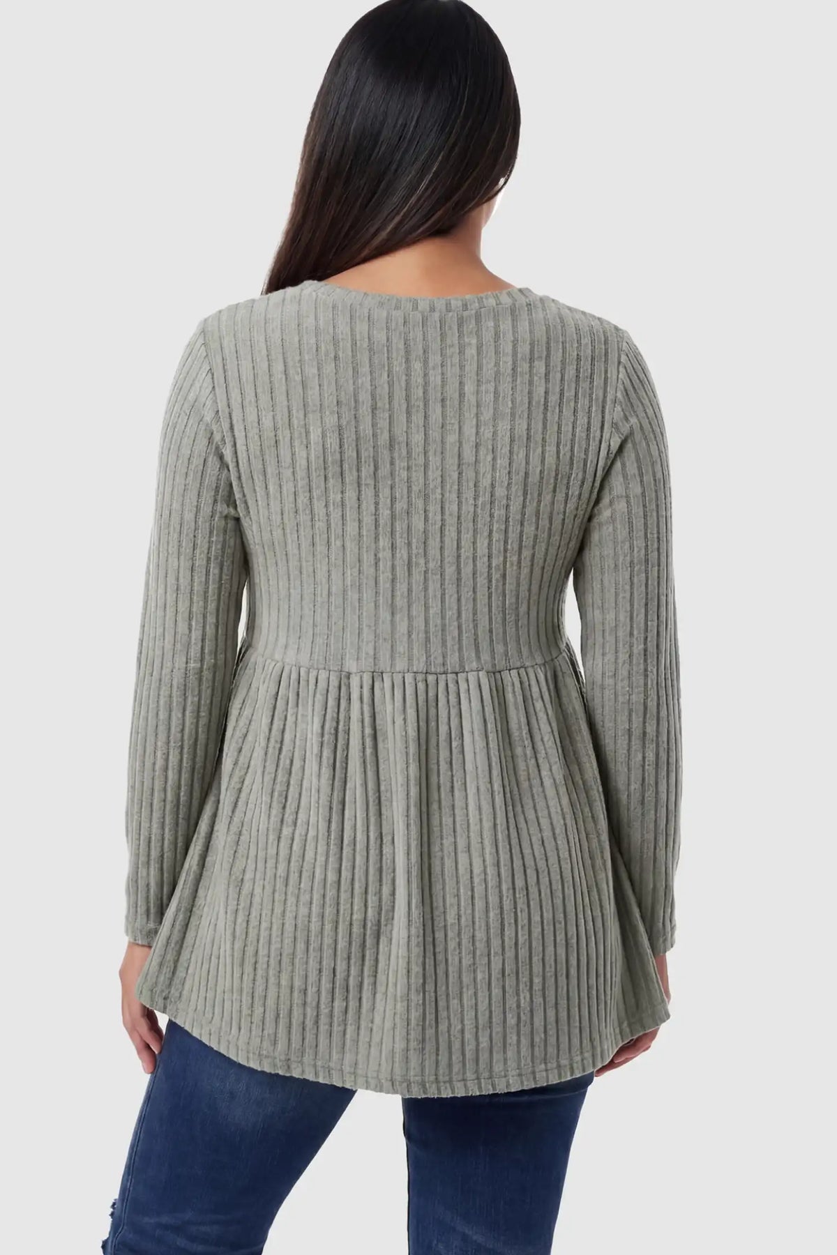 Ribbed Knit Long Sleeve Maternity Top with Empire Waist