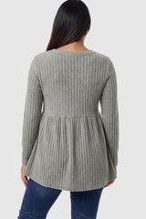 Ribbed Knit Long Sleeve Maternity Top with Empire Waist