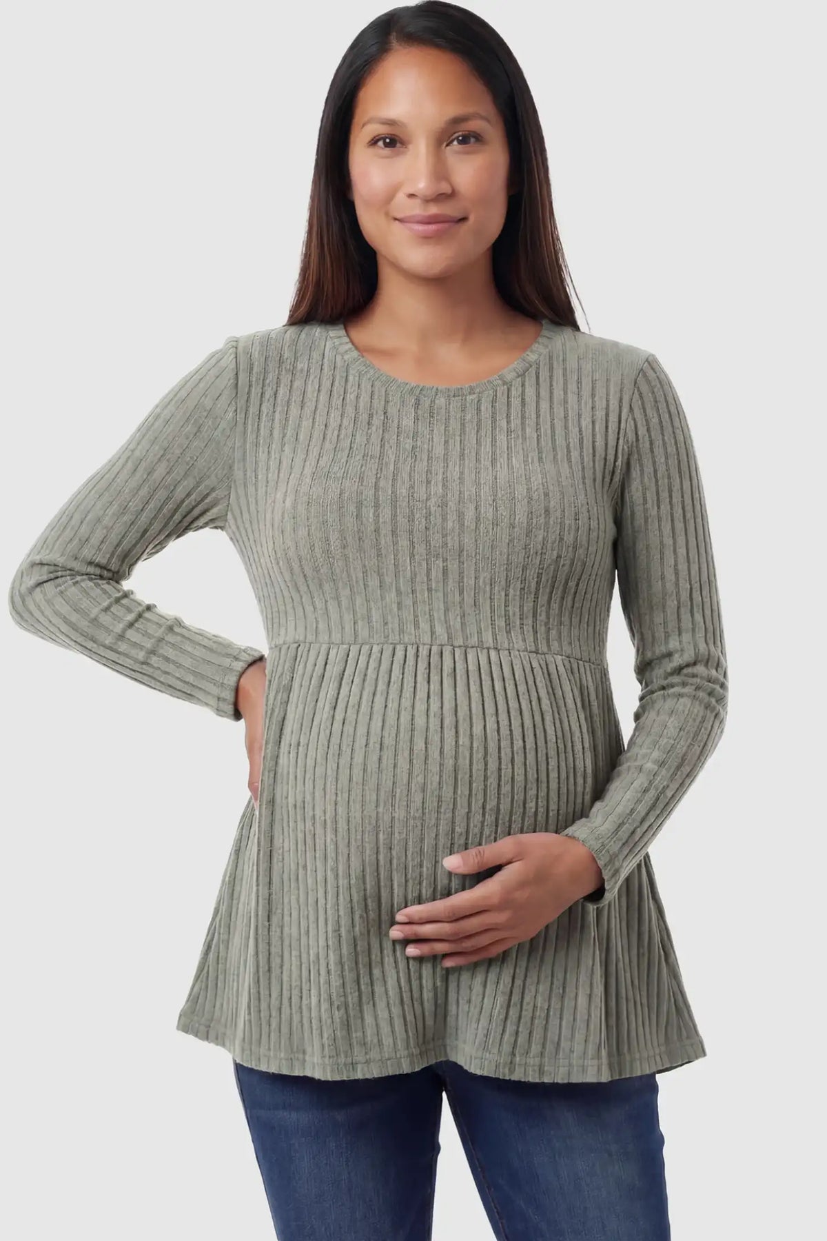 Ribbed Knit Long Sleeve Maternity Top with Empire Waist