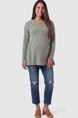 Ribbed Knit Long Sleeve Maternity Top with Empire Waist