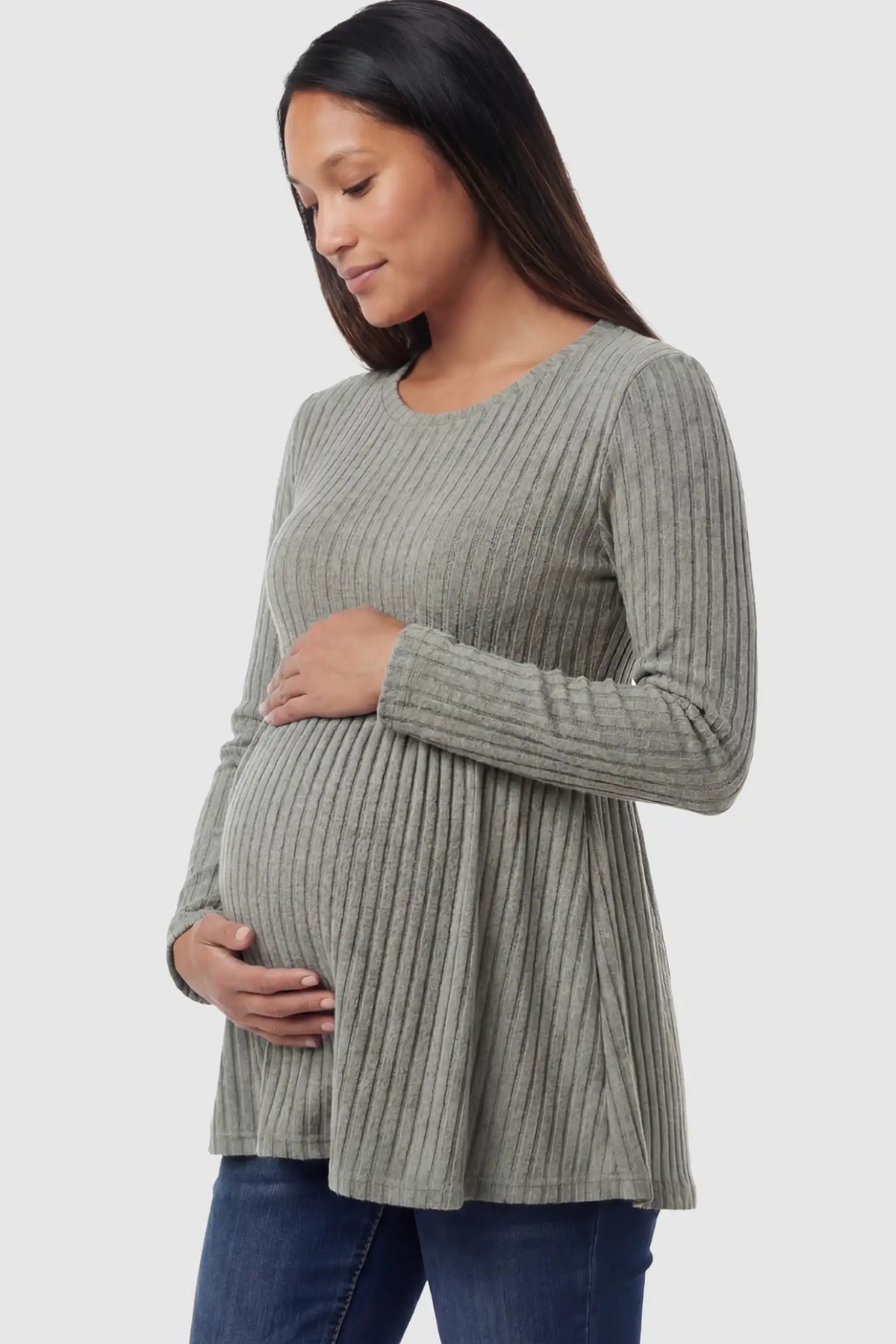 Ribbed Knit Long Sleeve Maternity Top with Empire Waist