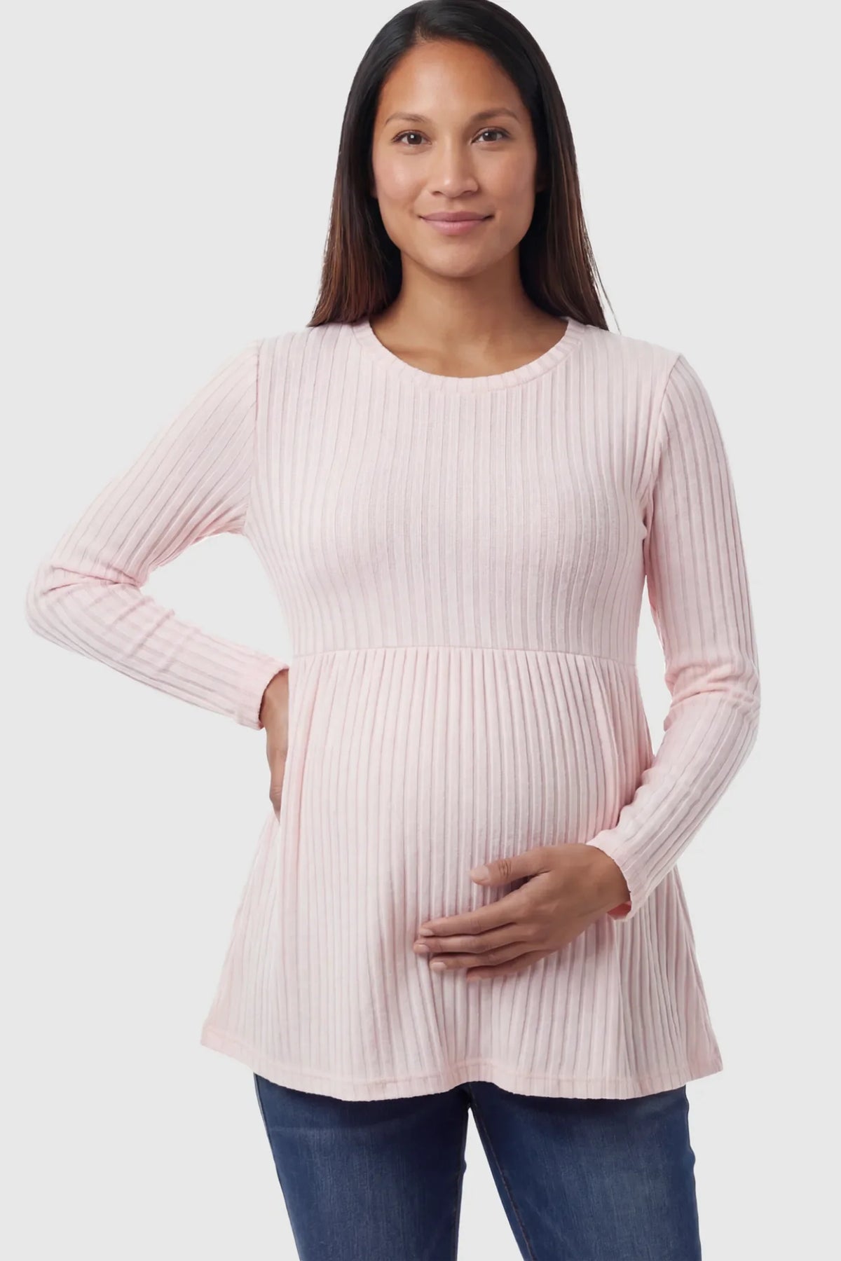 Ribbed Knit Long Sleeve Maternity Top with Empire Waist