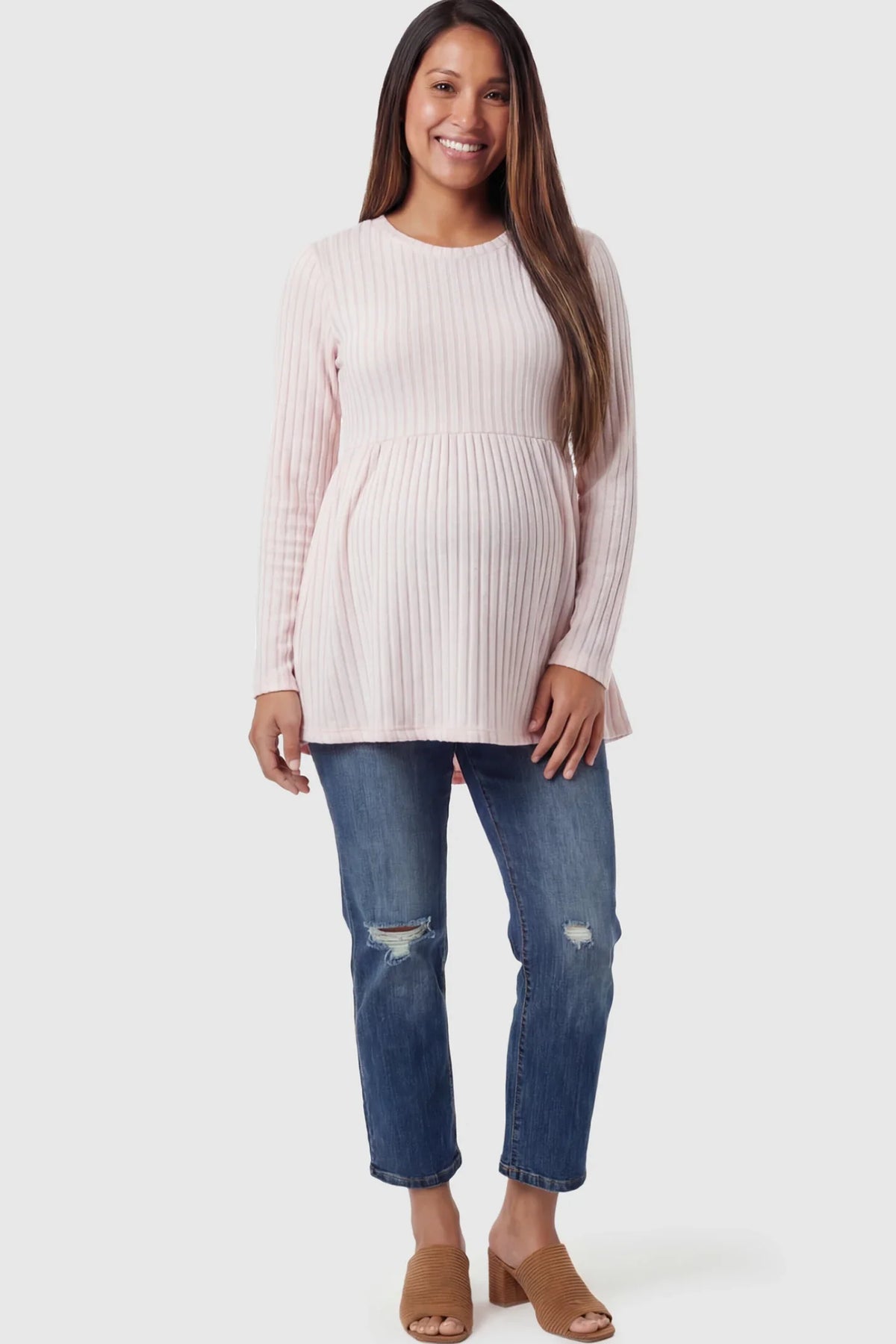 Ribbed Knit Long Sleeve Maternity Top with Empire Waist