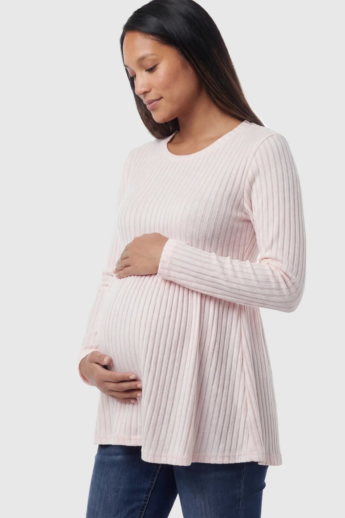 Ribbed Knit Long Sleeve Maternity Top with Empire Waist