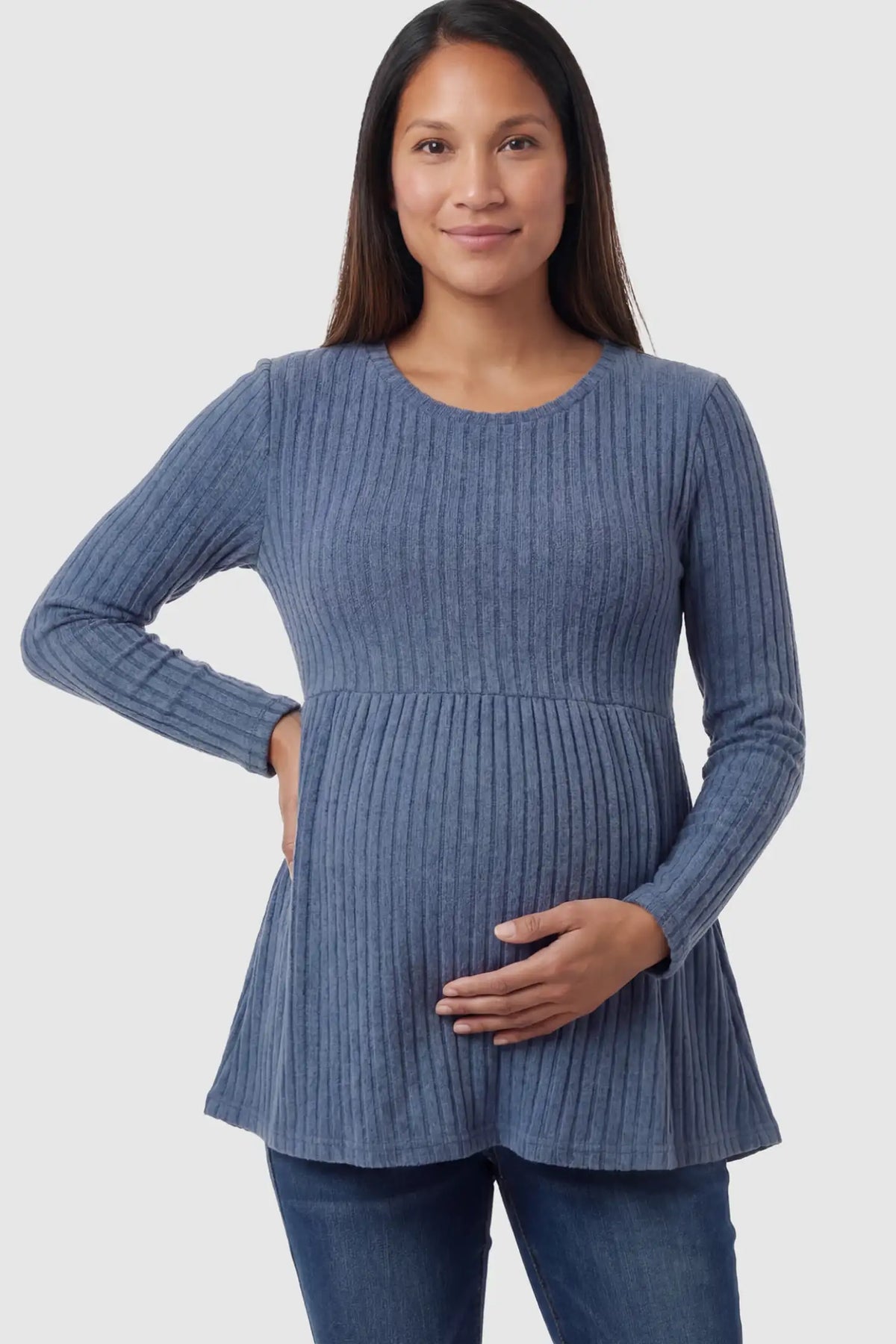 Ribbed Knit Long Sleeve Maternity Top with Empire Waist
