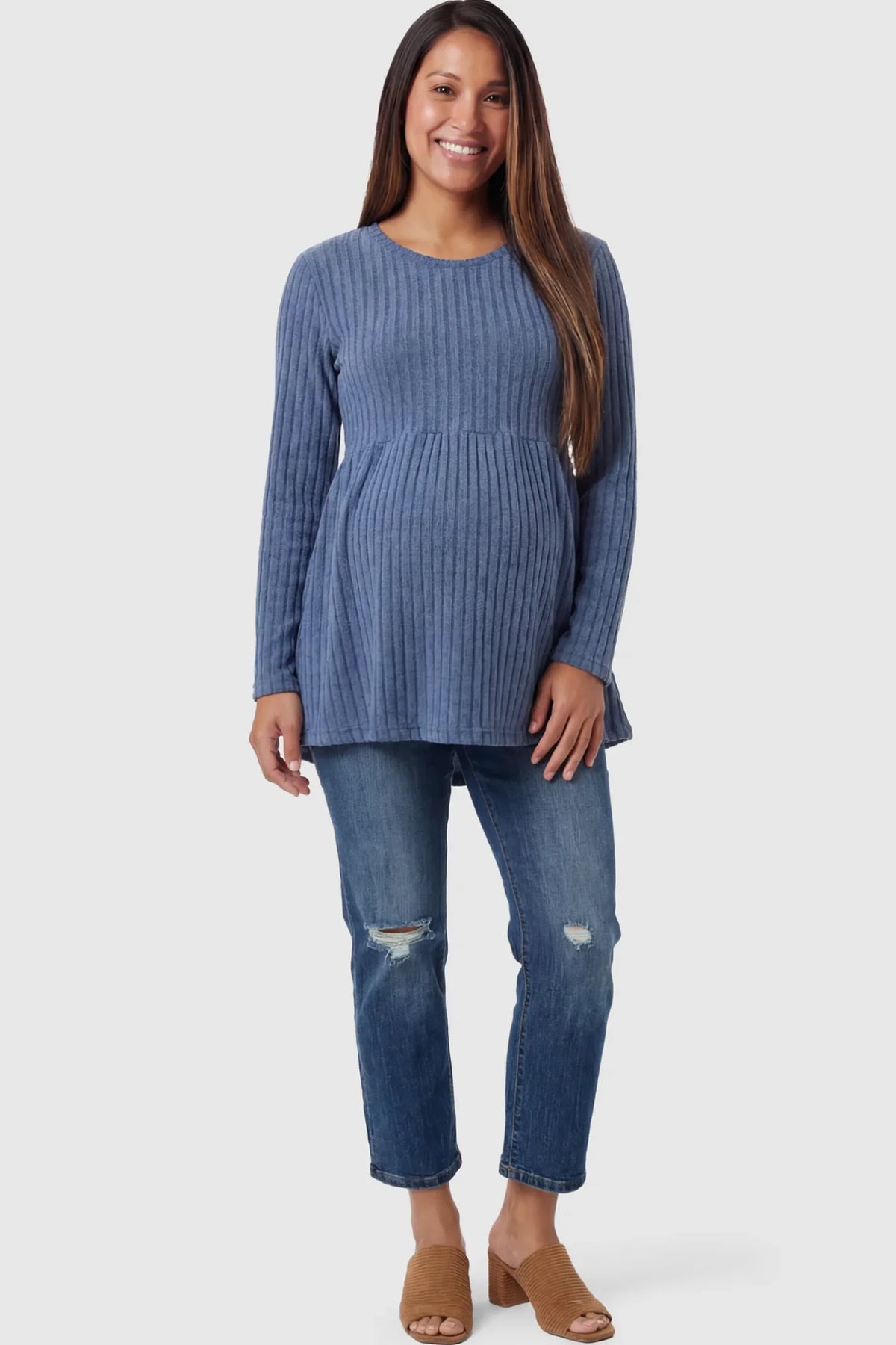 Ribbed Knit Long Sleeve Maternity Top with Empire Waist