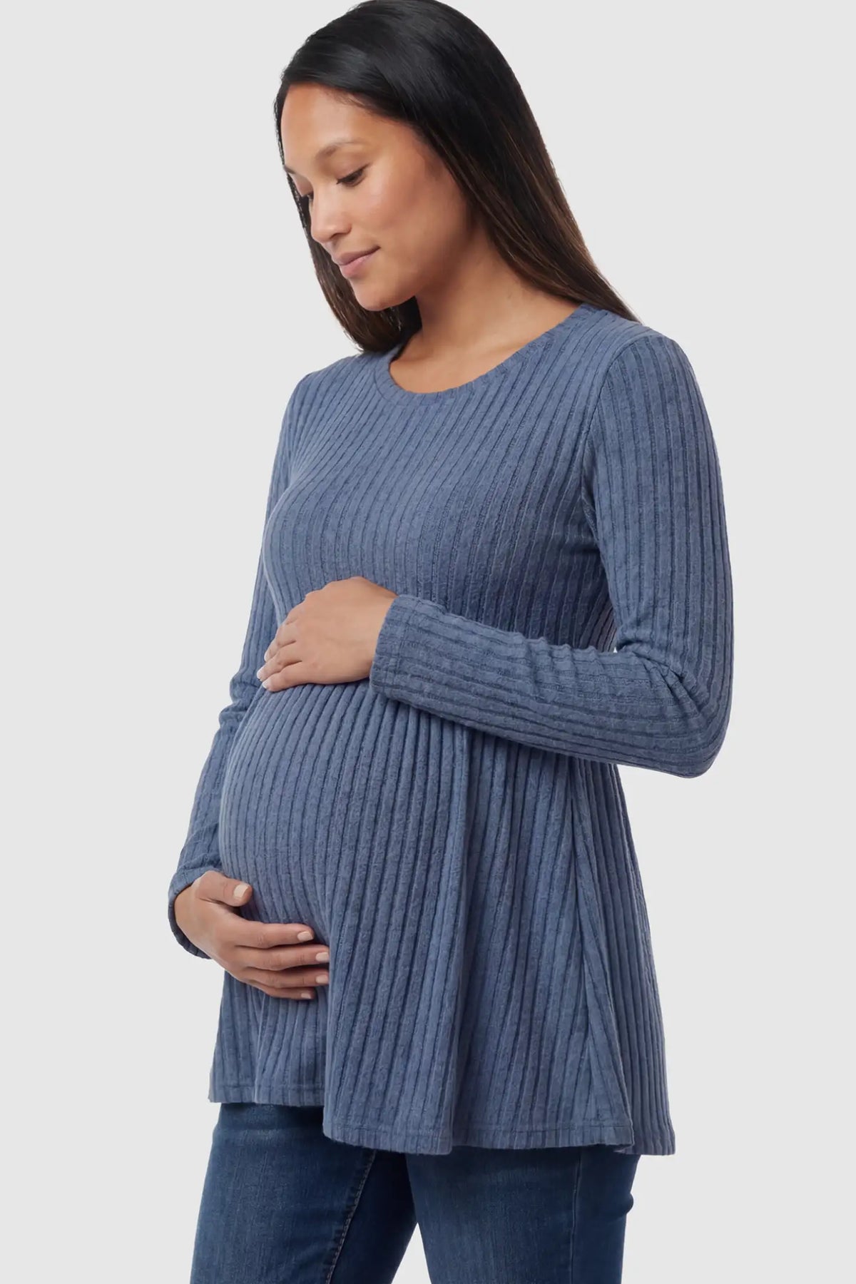 Ribbed Knit Long Sleeve Maternity Top with Empire Waist