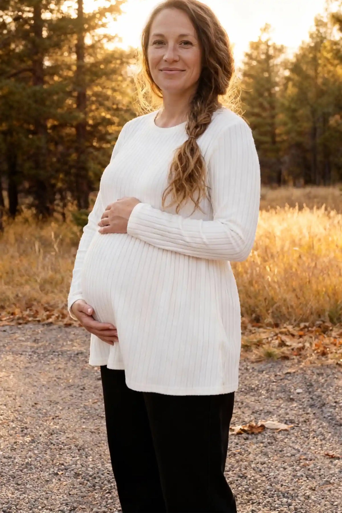 Ribbed Knit Long Sleeve Maternity Top with Empire Waist