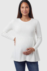 Ribbed Knit Long Sleeve Maternity Top with Empire Waist