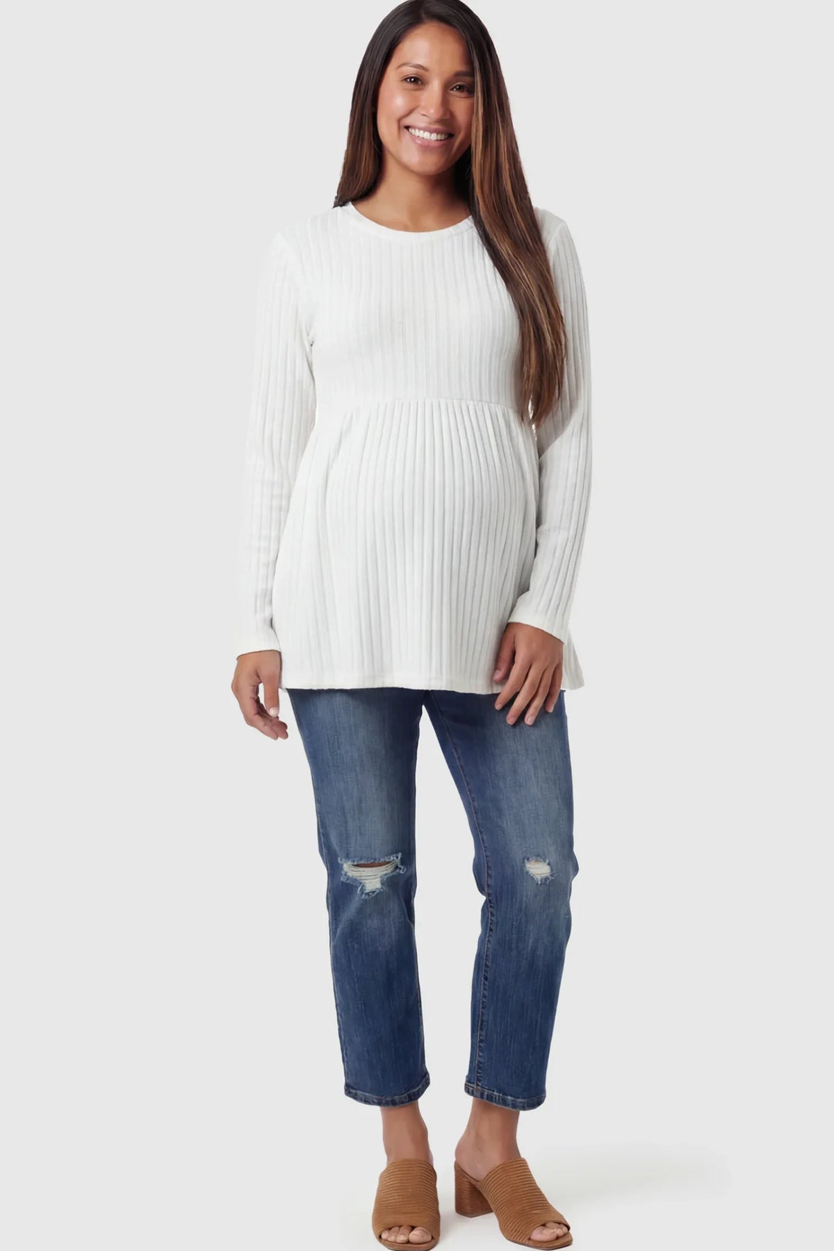 Ribbed Knit Long Sleeve Maternity Top with Empire Waist