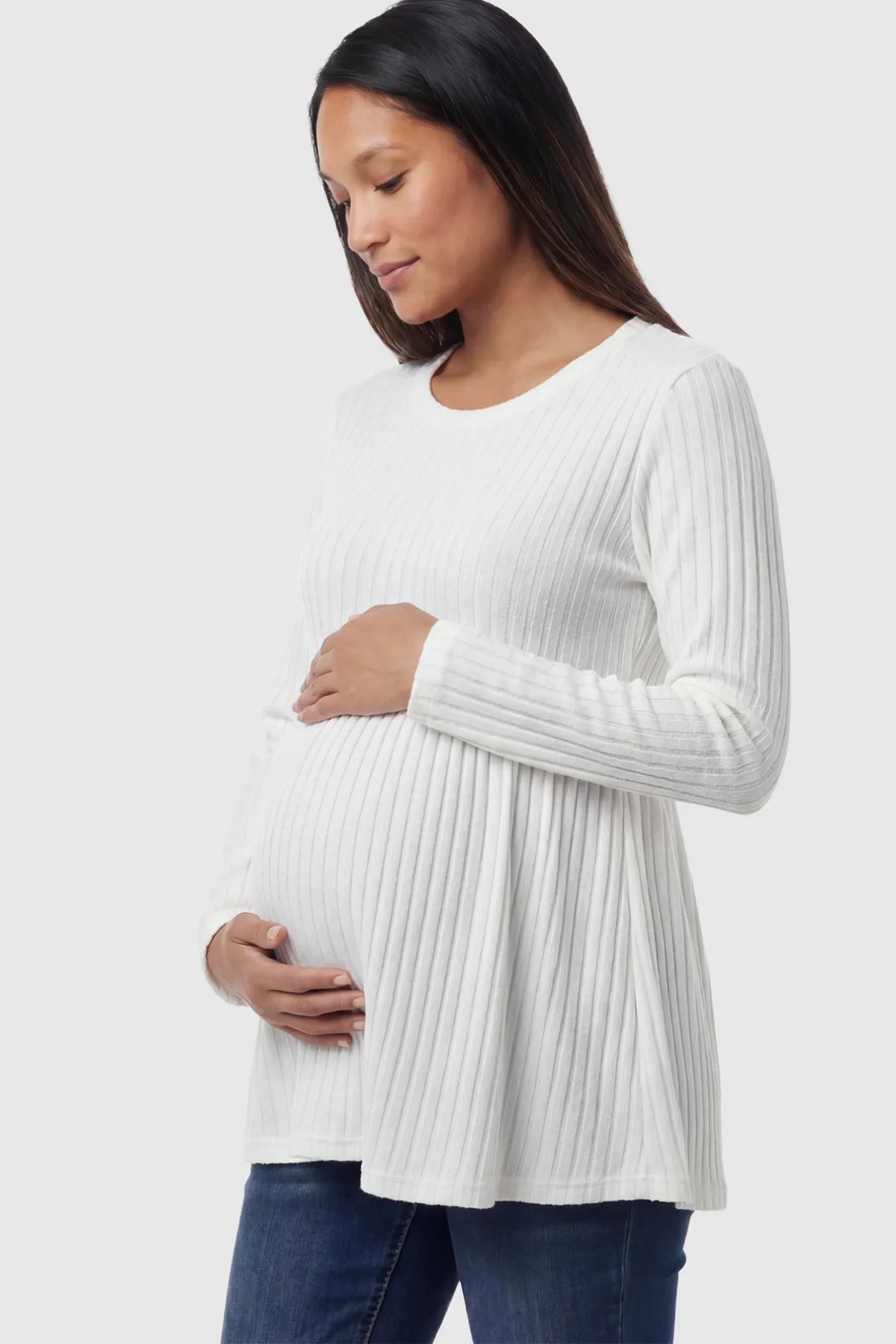 Ribbed Knit Long Sleeve Maternity Top with Empire Waist