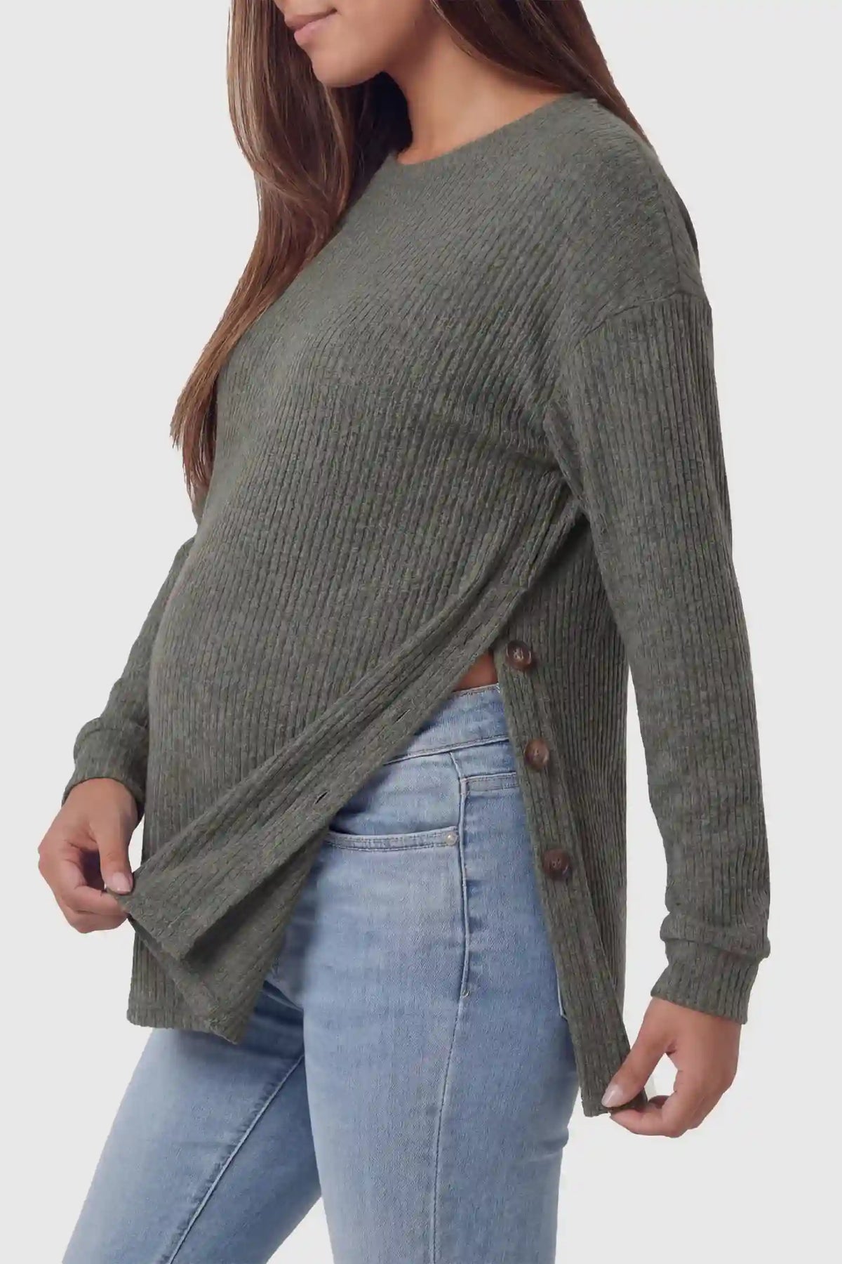 Haven Ribbed Knit Maternity & Nursing Top with Side Buttons