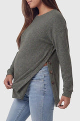 Haven Ribbed Knit Maternity & Nursing Top with Side Buttons