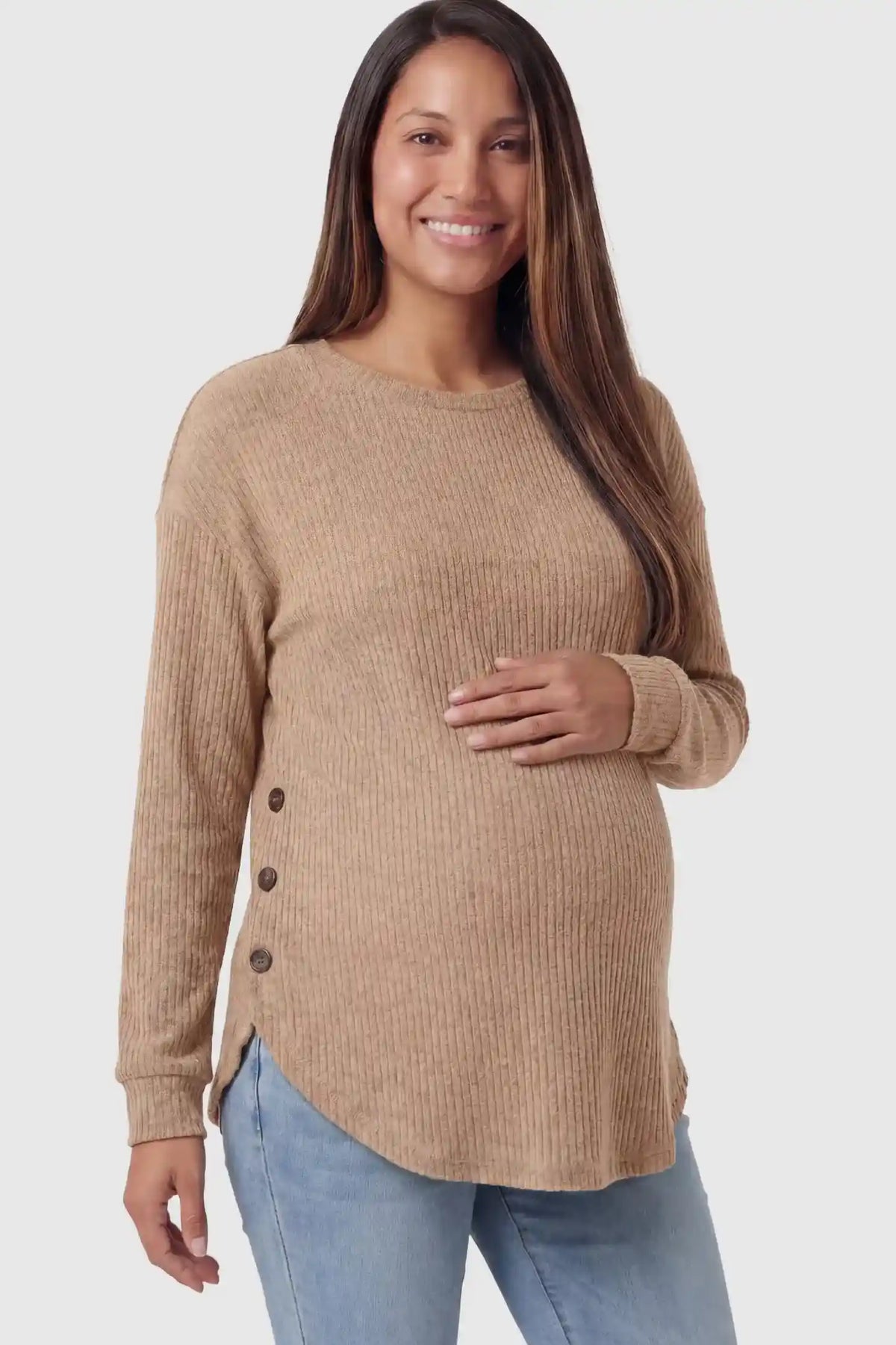 Haven Ribbed Knit Maternity & Nursing Top with Side Buttons