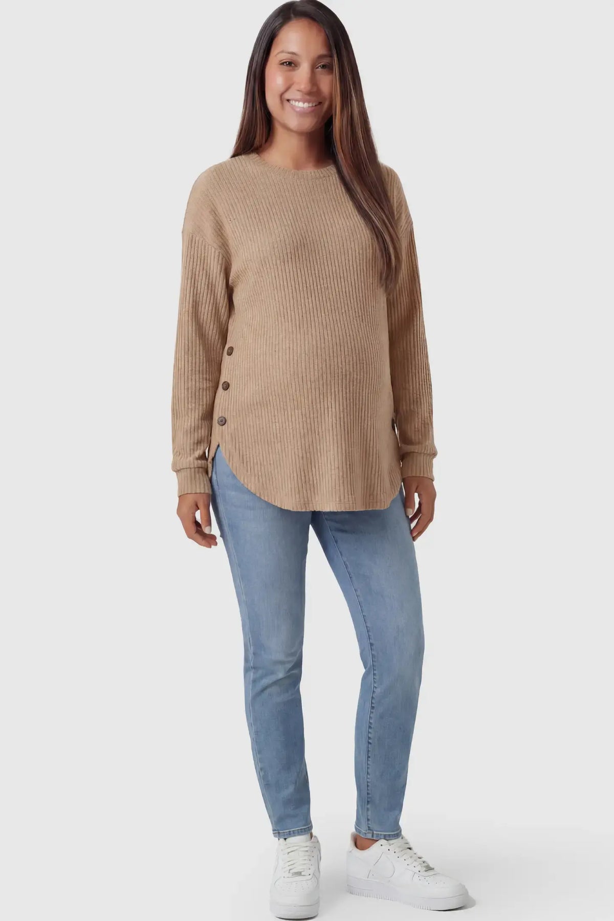 Haven Ribbed Knit Maternity & Nursing Top with Side Buttons
