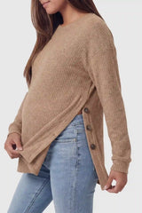 Haven Ribbed Knit Maternity & Nursing Top with Side Buttons