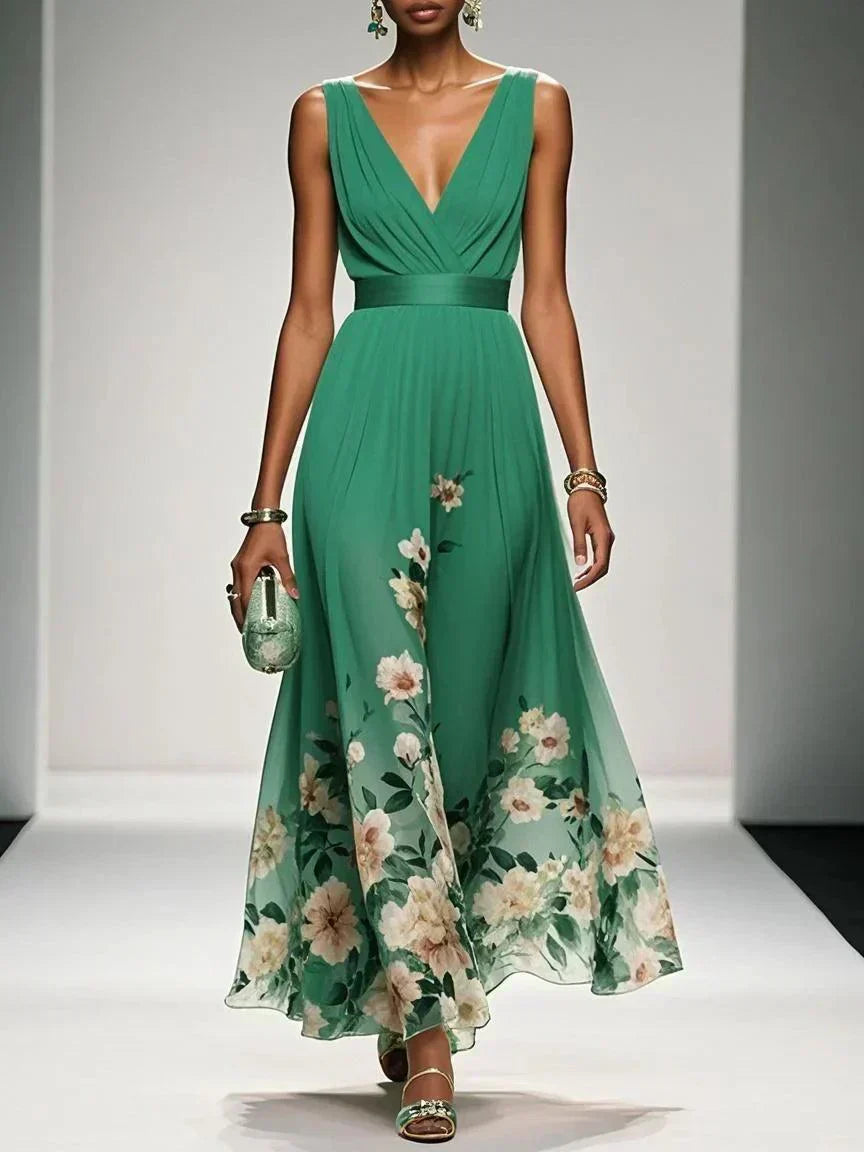 Half Moon Bay Floral V-Neck A-Line Wedding Guest Dress