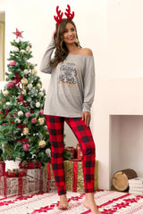Christmas Pajamas for Women Plaid Pants Long Sleeve Set
