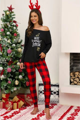 Christmas Pajamas for Women Plaid Pants Long Sleeve Set