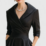 Morro Bay Wrap V-Neck Midi Dress with 3/4 Sleeves and Pockets