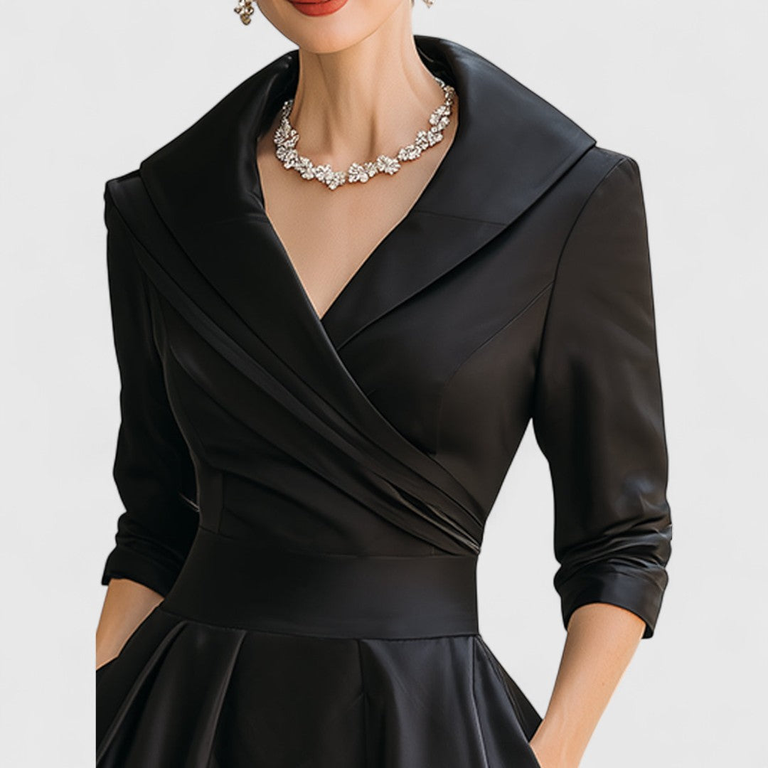 Morro Bay Wrap V-Neck Midi Dress with 3/4 Sleeves and Pockets