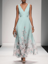 Half Moon Bay Floral V-Neck A-Line Wedding Guest Dress