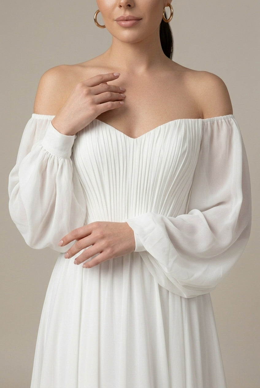 Cascais Off-Shoulder Puff Sleeve Bridal Maxi Dress