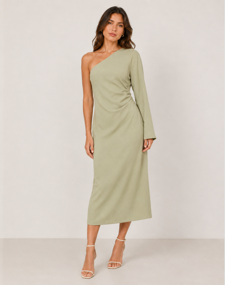 Soho One-Shoulder Long Sleeve Maxi Dress
