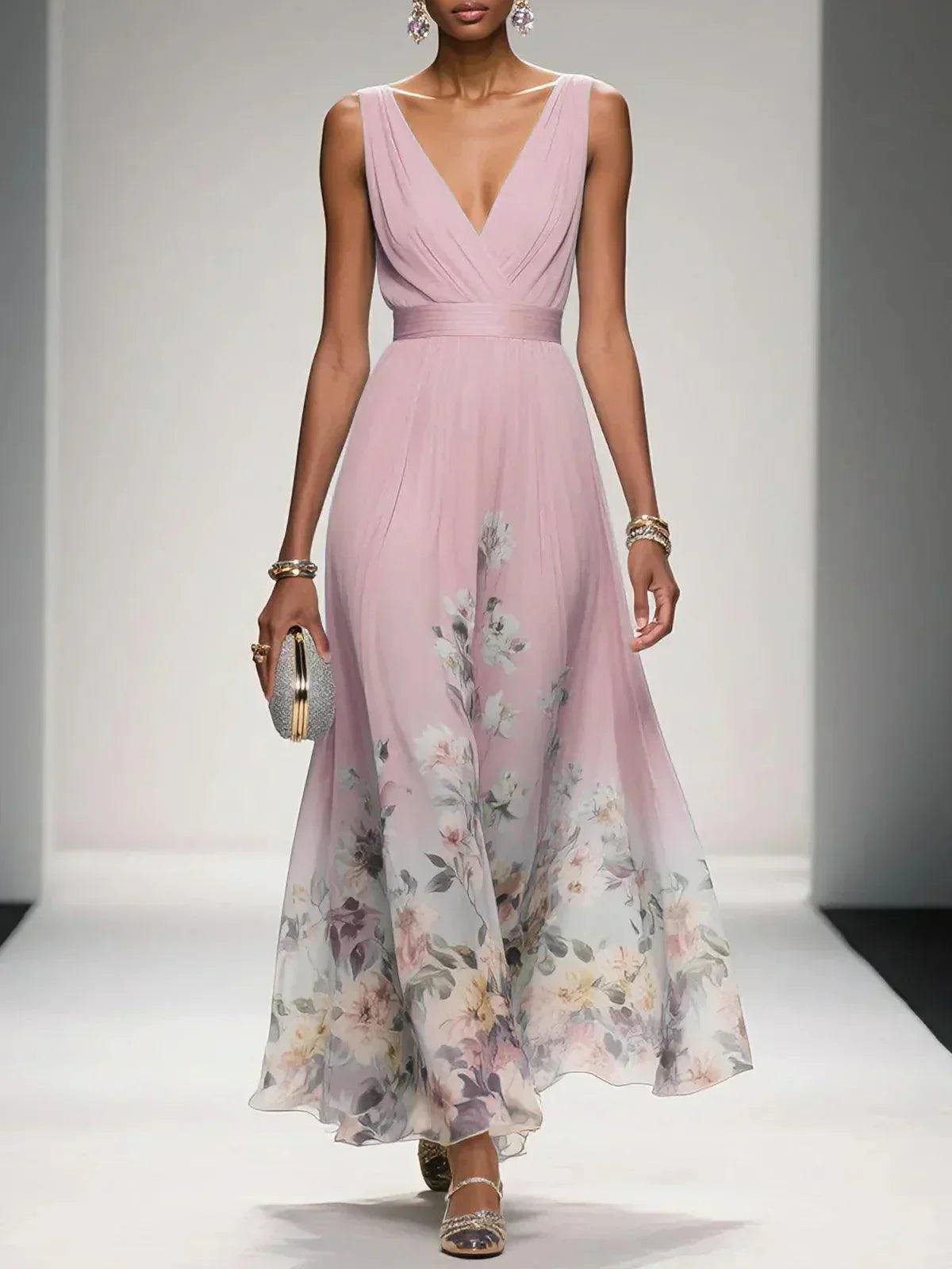 Half Moon Bay Floral V-Neck A-Line Wedding Guest Dress