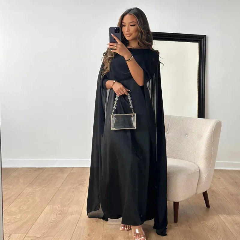 Cape Sleeve Round Neck Maxi Dress