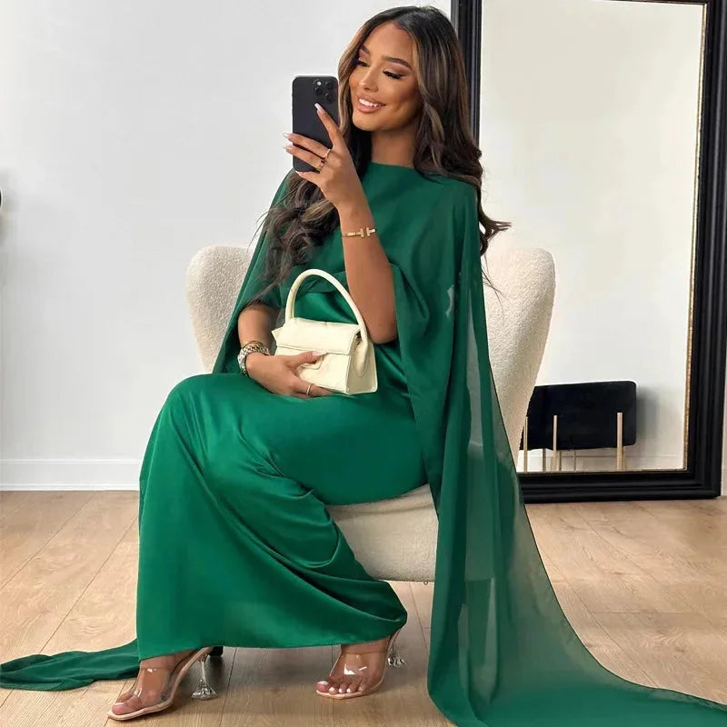 Cape Sleeve Round Neck Maxi Dress