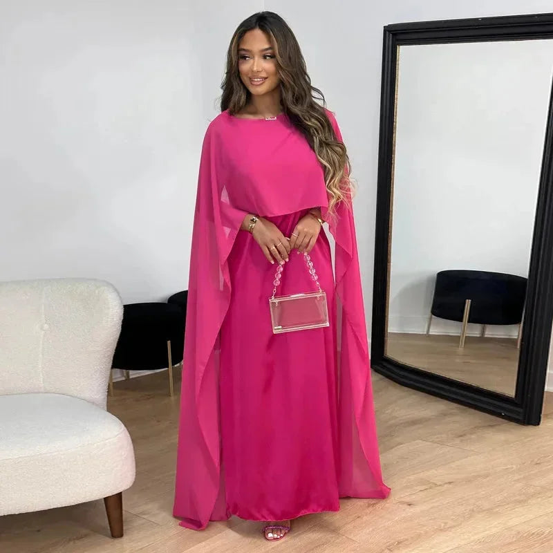 Cape Sleeve Round Neck Maxi Dress