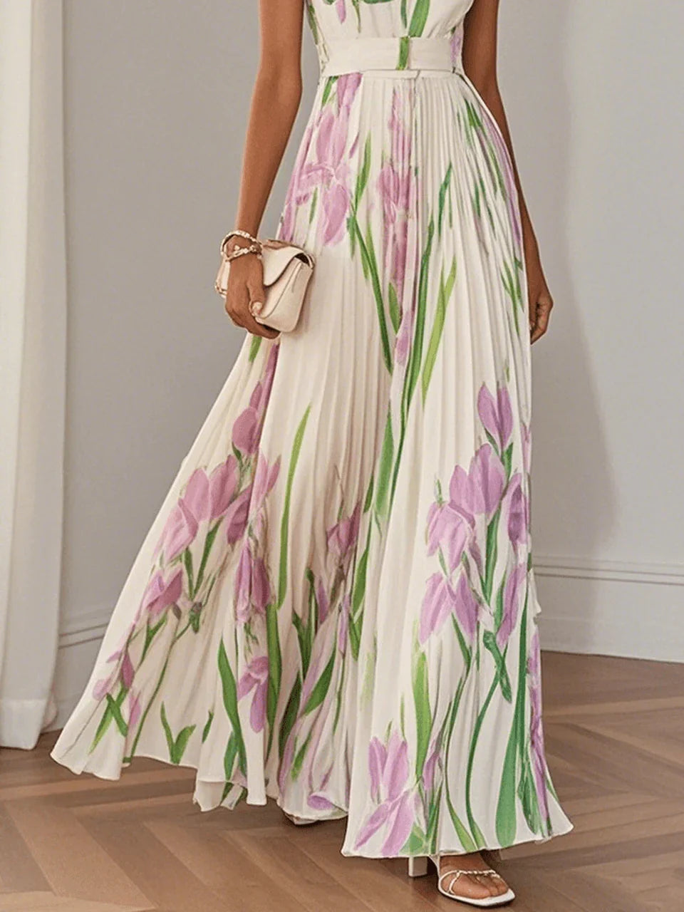 Valencia Pleated Floral Maxi Dress for Women