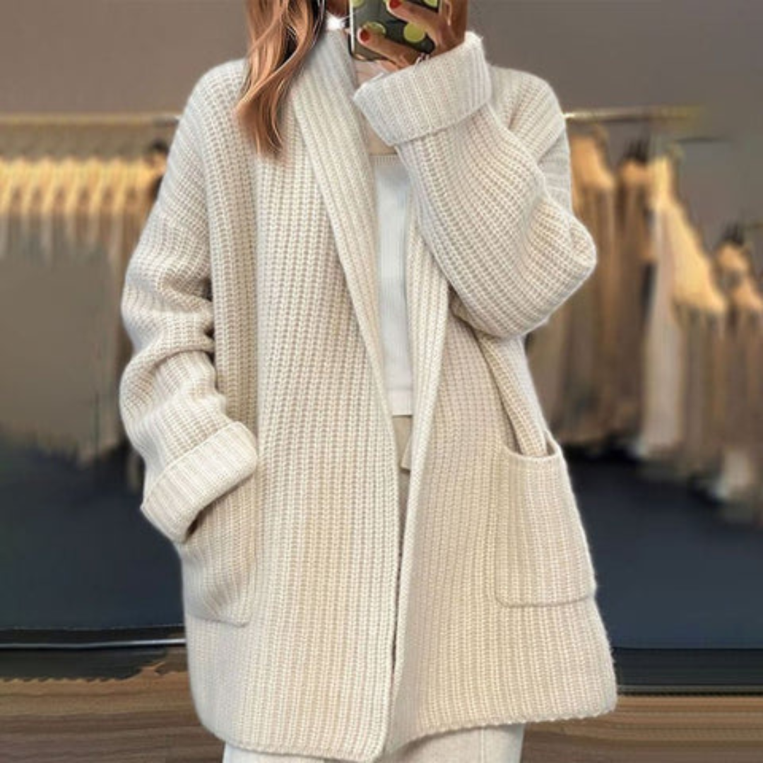 Women's Oversized Open-Front Cardigan with Patch Pockets