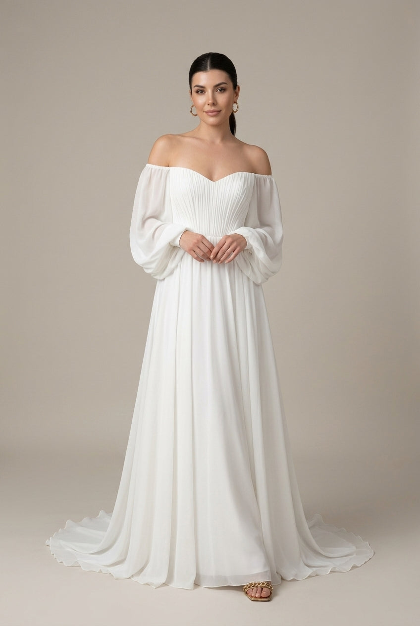 Cascais Off-Shoulder Puff Sleeve Bridal Maxi Dress