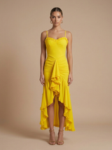 Madeira Ruched Ruffle Maxi Dress with Spaghetti Straps