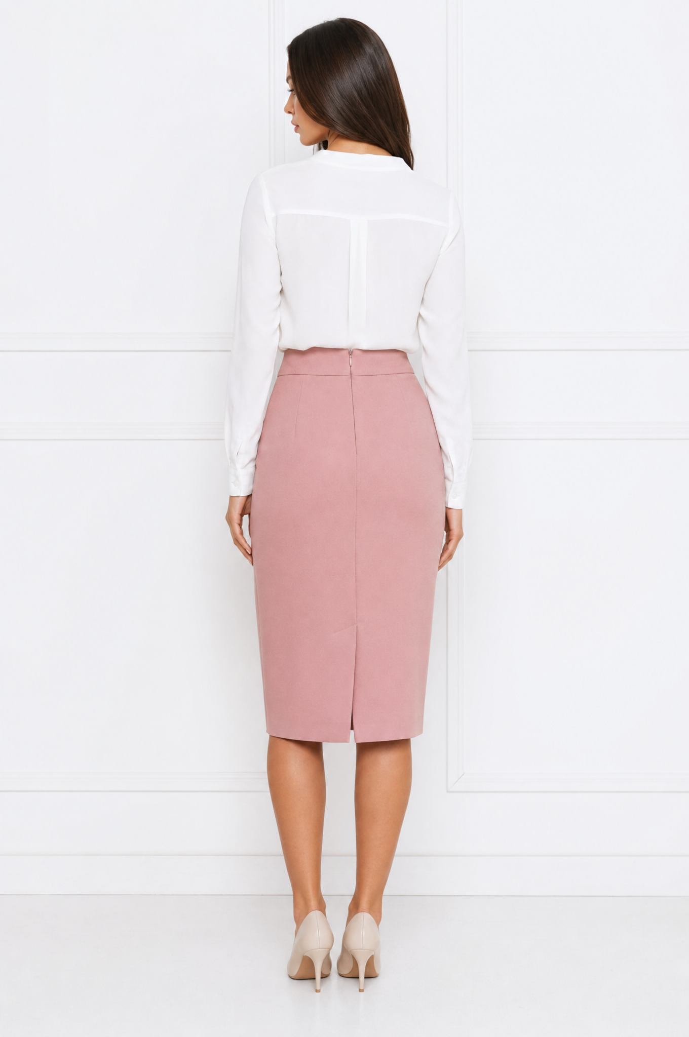 Emma Pink high-waisted midi pencil skirt back view