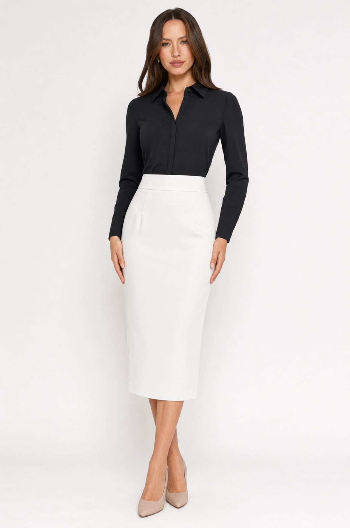 Emma White high-waisted midi pencil skirt front hero