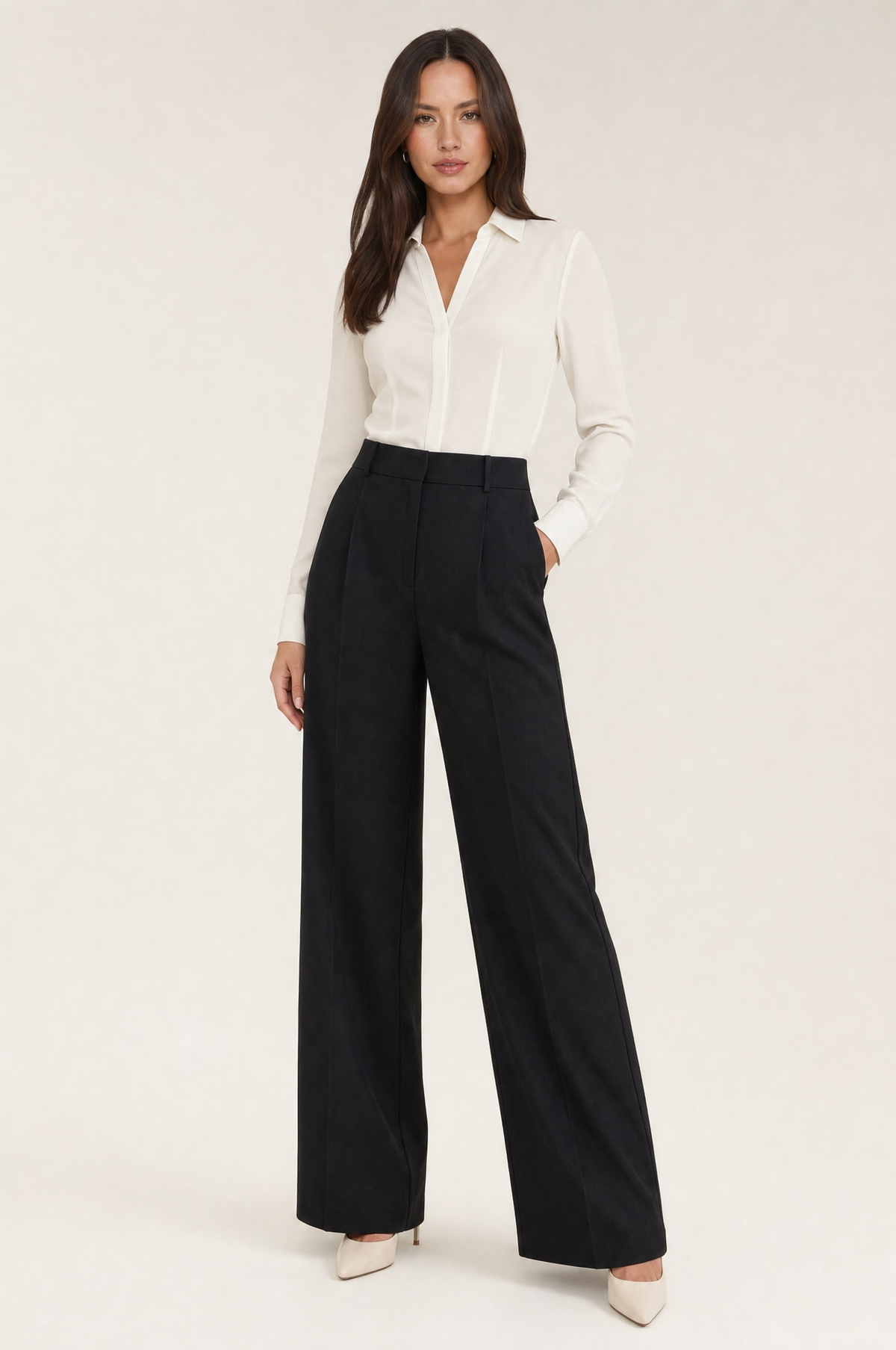Mia Black high-rise wide-leg trousers front hero