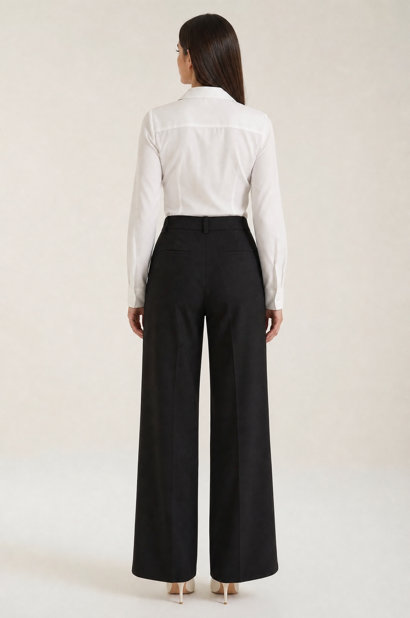 Mia Black high-rise wide-leg trousers back view