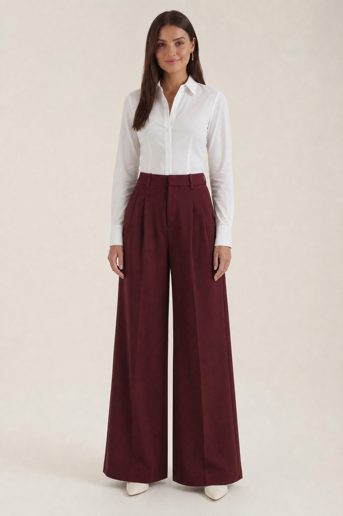 Mia Burgundy high-rise wide-leg trousers front hero