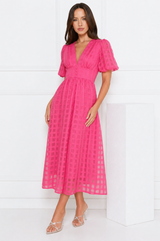 Emily elegant airy lace midi dress with V-neck and puff sleeves – product photo 2