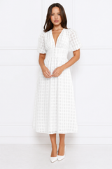 Emily elegant airy lace midi dress with V-neck and puff sleeves – product photo 6