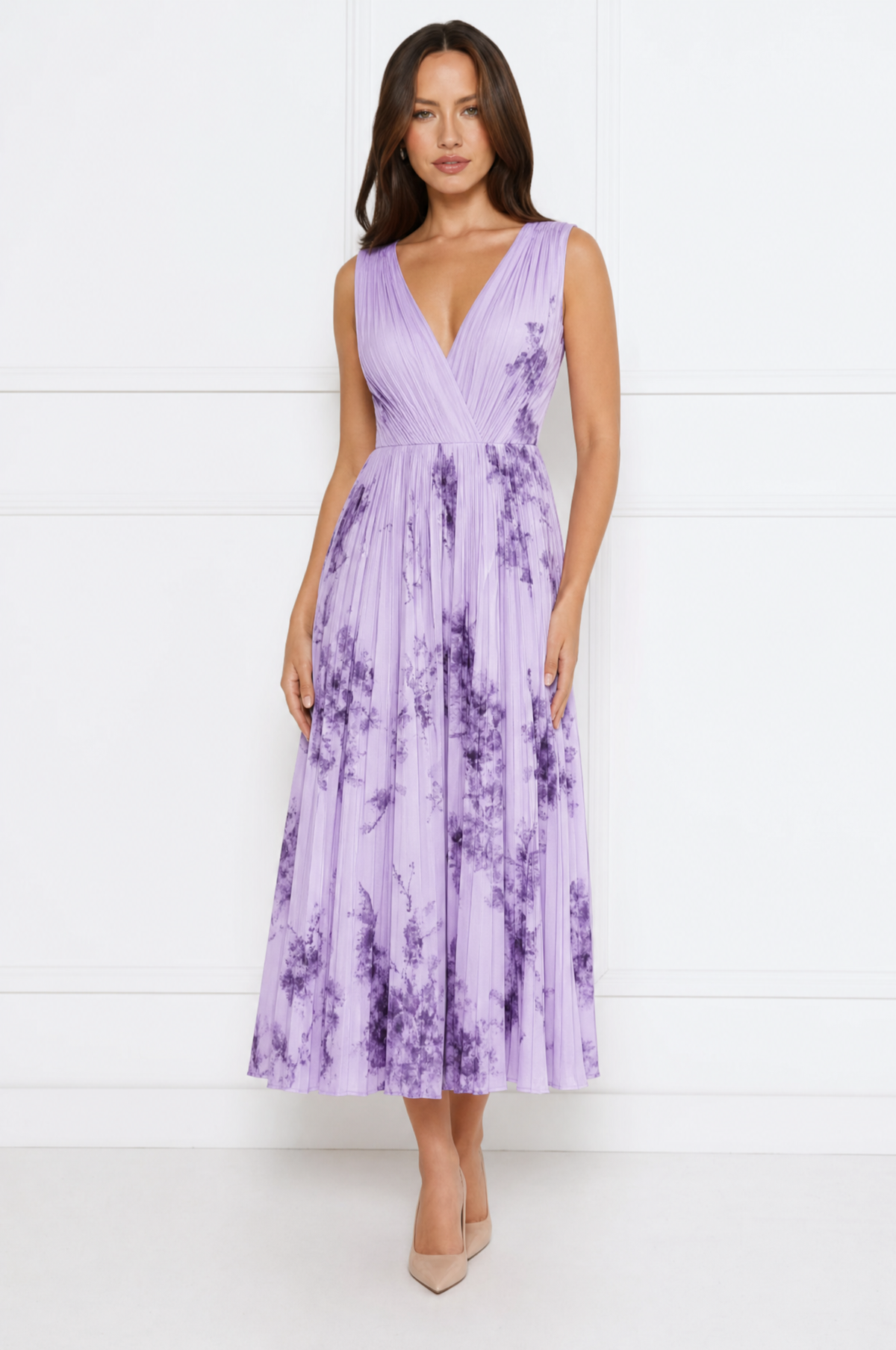 Samantha elegant pleated summer dress with V-neckline – product photo 8