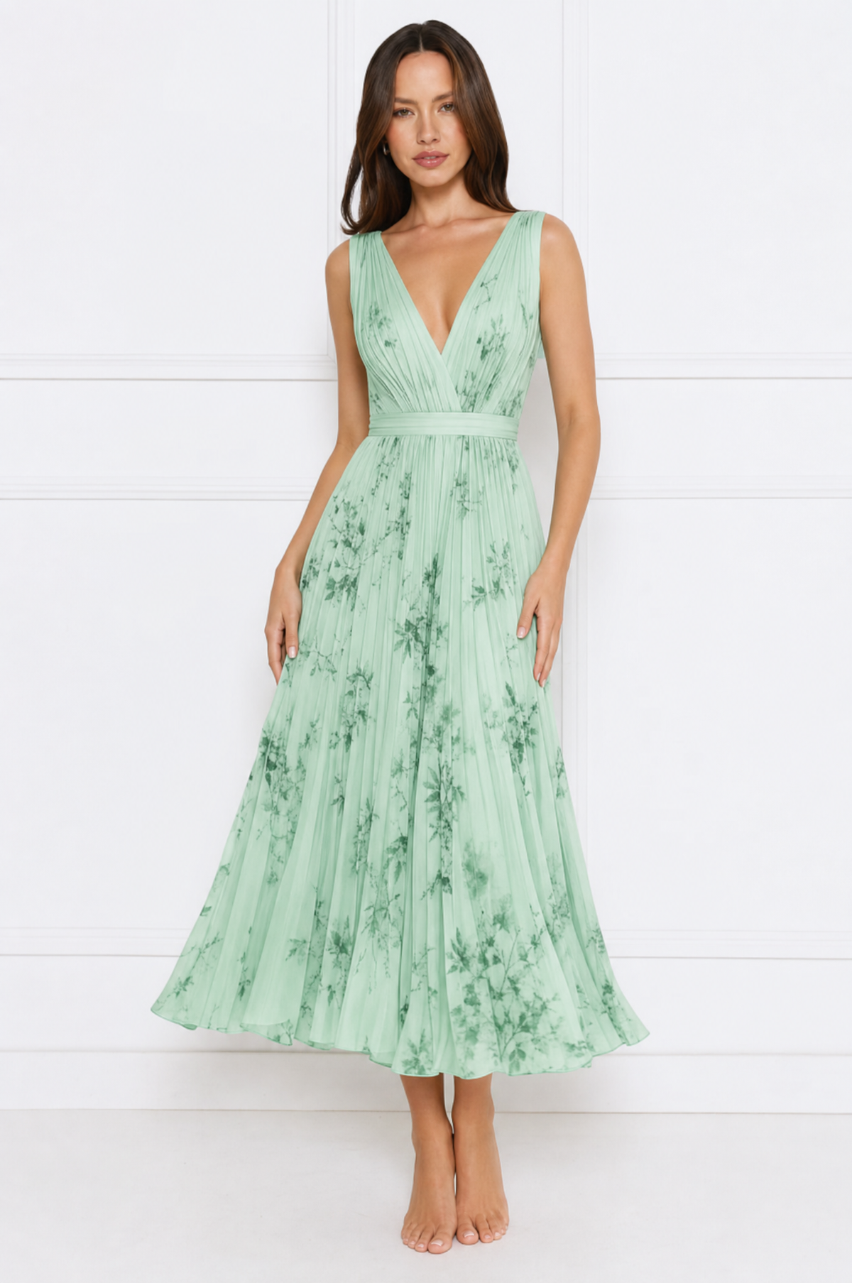 Samantha elegant pleated summer dress with V-neckline – product photo 9